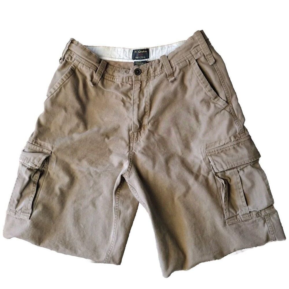 M‎ Gordon Men Cargo Shorts Size 32R Brown Heavy Twill Utility Beach 9.5 Inseam